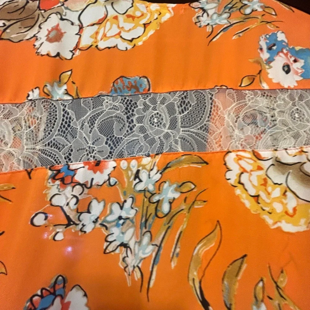 Floral Orange Women's Robe open kimono style large